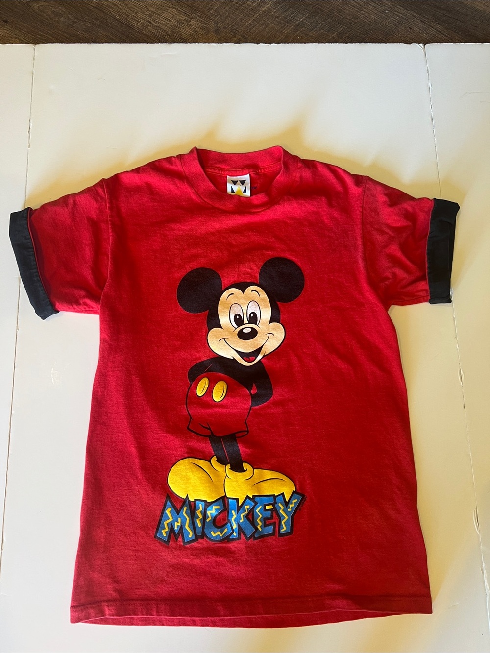 Disney Red Mickey Mouse Graphic Tee with Black Trim 1990s